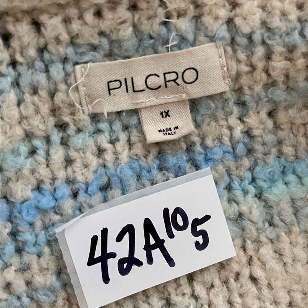 Pilcro Oversized Cardigan Sweater 1X Wool Blend Chunky Boxy Ivory Blue Grandma - Picture 4 of 12